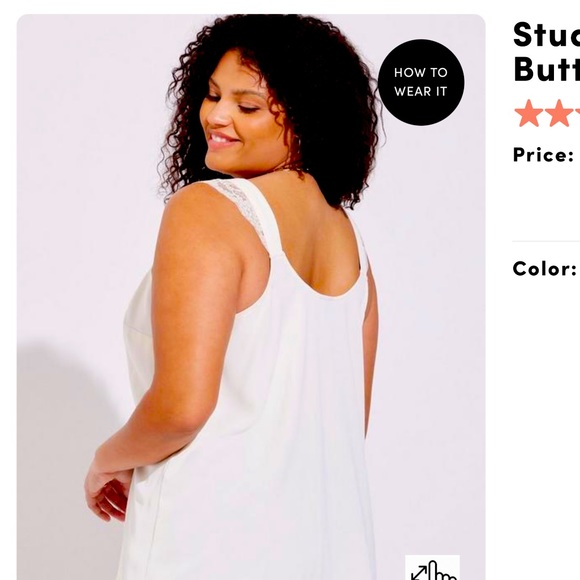 Studio Crepe de Chine Lace Trim Button Front Tank - Picture 3 of 4